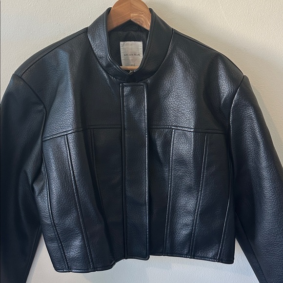 Avec Les Filles Black Cropped Vegan Leather Jacket - Size XL - Picture 6 of 13